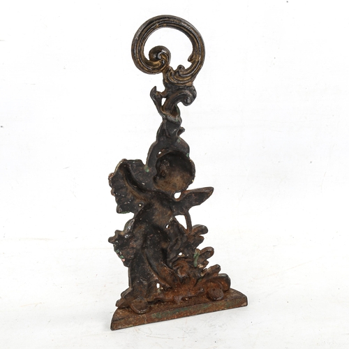 1178 - Victorian painted cast-iron cherub design doorstop, height 42cm