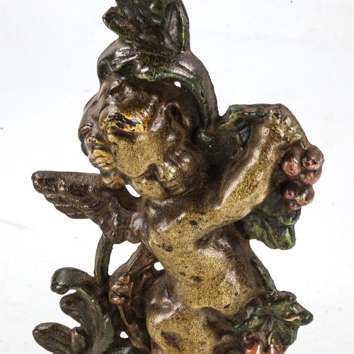 1178 - Victorian painted cast-iron cherub design doorstop, height 42cm