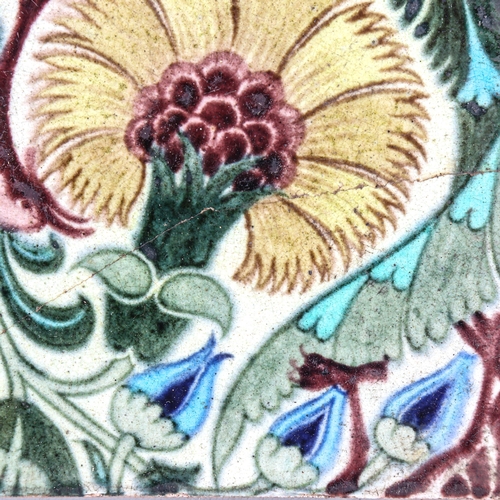 1200 - WILLIAM DE MORGAN for SANDS END POTTERY - tile with painted decoration, impressed marks, 15cm x 15cm