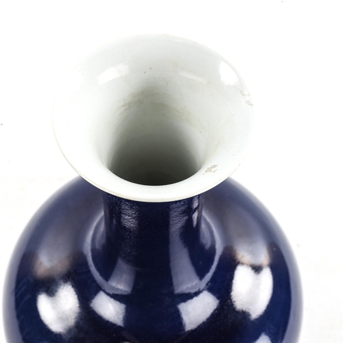 1204 - A Chinese dark blue glaze porcelain narrow-neck vase, seal mark under base, height 36cm