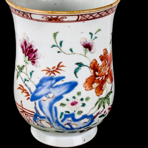 1218 - A Chinese white glaze porcelain pint mug, with painted enamel decoration, height 15.5cm