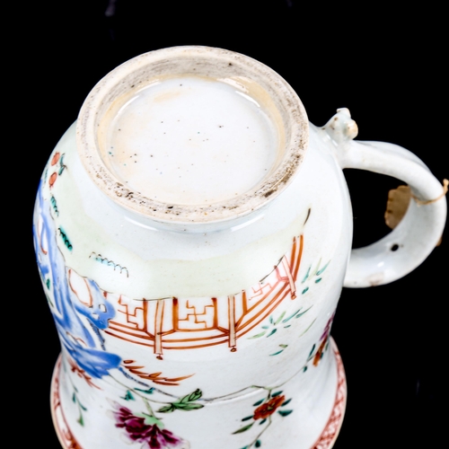 1218 - A Chinese white glaze porcelain pint mug, with painted enamel decoration, height 15.5cm