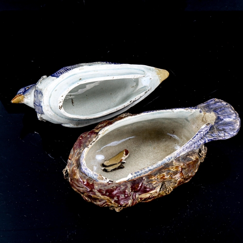 1256 - Antique Staffordshire Pearlware pot and cover, in the form of a bird on a nest, length 18cm