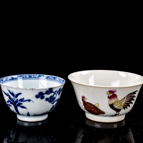 1270 - 2 Chinese porcelain tea bowls, diameter 8.5cm and 7cm