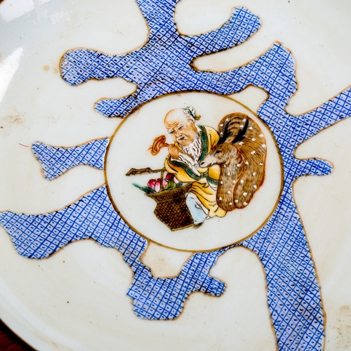 1274 - A Chinese porcelain plate, with painted central panel depicting a sage with deer, seal mark, diamete... 