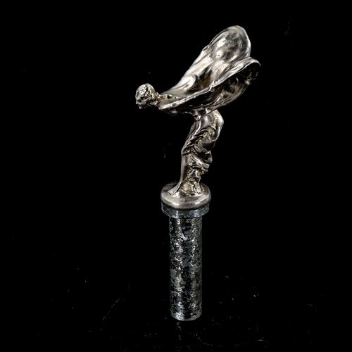 1282 - A Vintage nickel plate Spirit of Ecstasy car mascot, height excluding post fitting 10cm