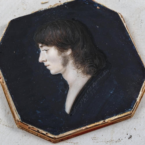 1287 - Charles Guillaume Bourgeois (1759-1832), miniature watercolour on ivory, male portrait, titled Rue d... 