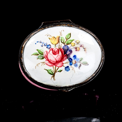 1289 - An 18th century Bilston enamel box, in the form of a King Charles Spaniel on a cushion, with floral ... 