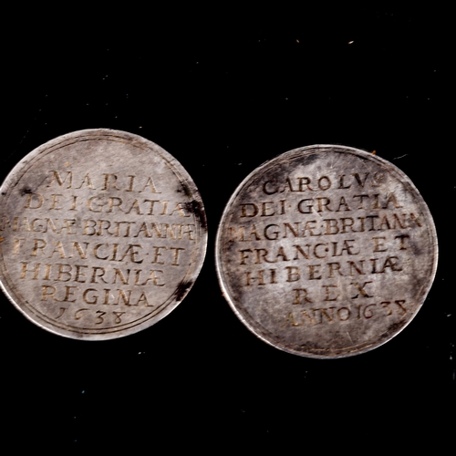 1318 - A pair of unusual Charles I commemorative coins dated 1638, engraved on one side with portraits of t... 