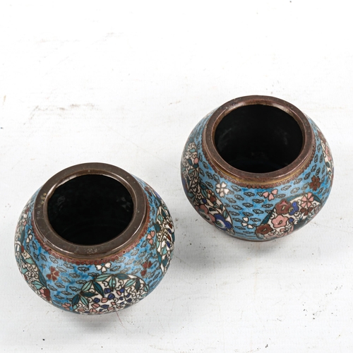 1360 - A pair of Chinese cloisonne enamel bowls, probably 19th century, diameter 7.5cm