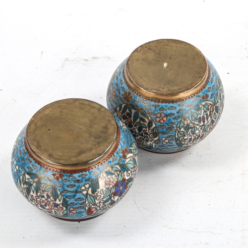 1360 - A pair of Chinese cloisonne enamel bowls, probably 19th century, diameter 7.5cm