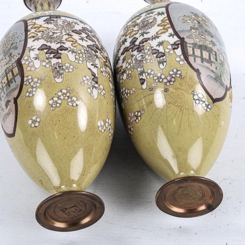 1369 - A pair of Japanese cloisonne enamel vases, circa 1900, height 25cm (A/F)