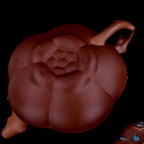 1373 - A Chinese red ware pumpkin design teapot, overall length 20cm