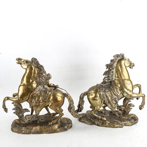 1390 - A pair of 19th century polished bronze Marley horse sculptures, height 36cm