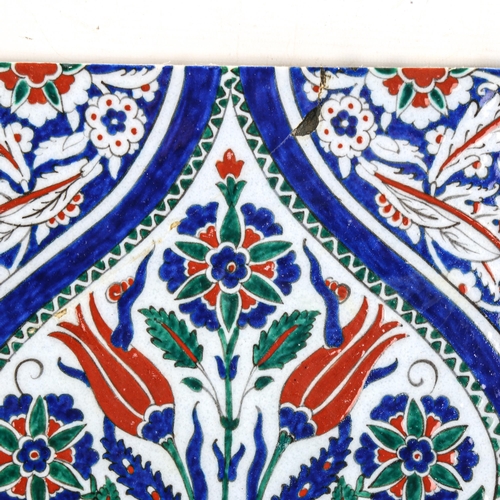 1391 - A Large Turkish Isnik hand decorated tile A/F, 27.5 x 33cm