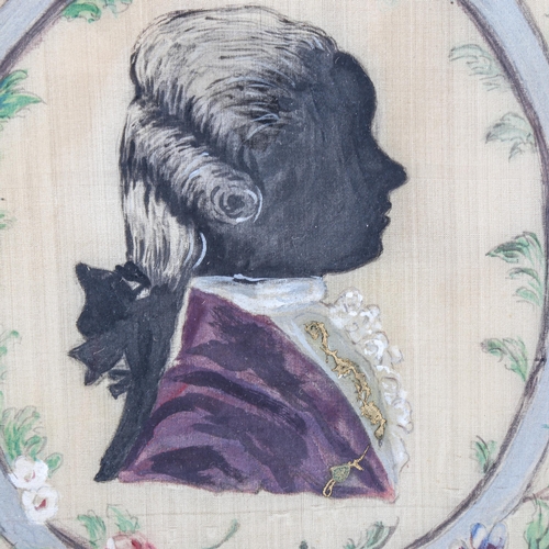 1402 - An early 20th century painting on silk, portrait of a Regency figure, 31cm x 27cm