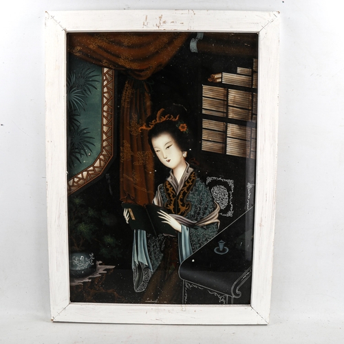 1429 - 3 Chinese reverse paintings behind glass, in painted frames, overall 74cm x 53cm