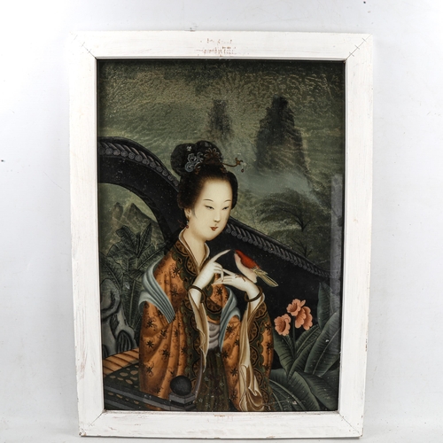 1429 - 3 Chinese reverse paintings behind glass, in painted frames, overall 74cm x 53cm