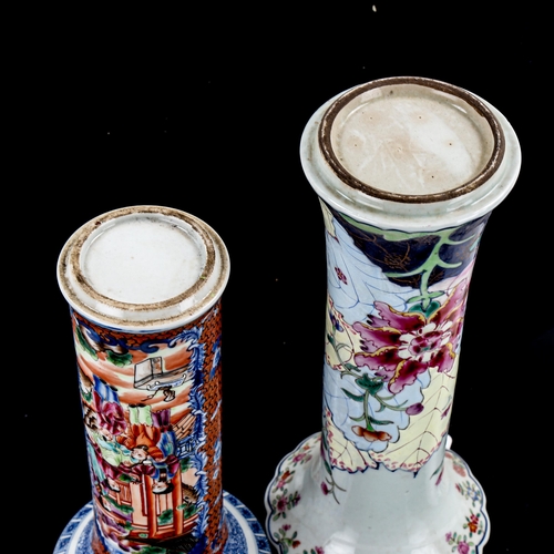 1435 - 2 Chinese porcelain sleeve vases, largest height 25cm