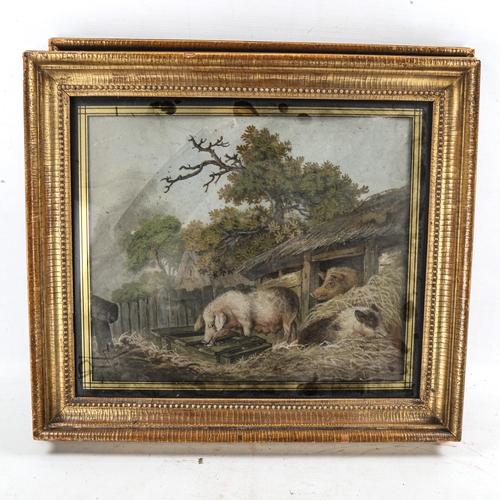 1441 - A pair of 19th century watercolours after George Morland, rural scenes, framed, overall 44cm x 50cm