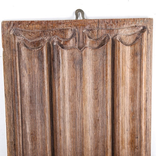 1449 - A 16th/17th century linenfold carved oak panel, 52cm x 27cm, and a pair of Gothic carved and pierced... 