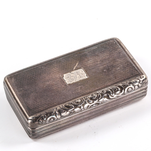 160 - A George II silver snuffbox, plain rectangular form with engine turned decoration and cast floral th... 