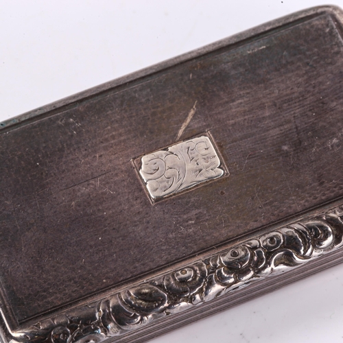 160 - A George II silver snuffbox, plain rectangular form with engine turned decoration and cast floral th... 