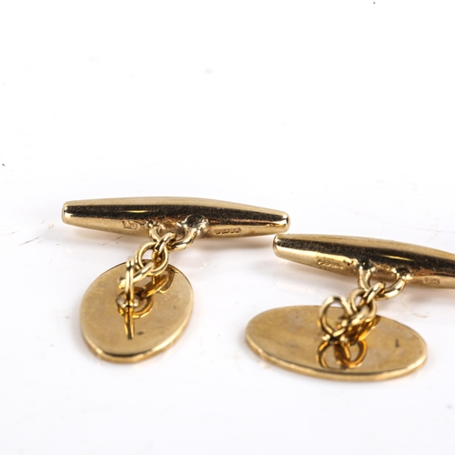 227 - A pair of late 20th century 9ct gold oval panel cufflinks, maker's marks PJ, hallmarks Birmingham 19... 