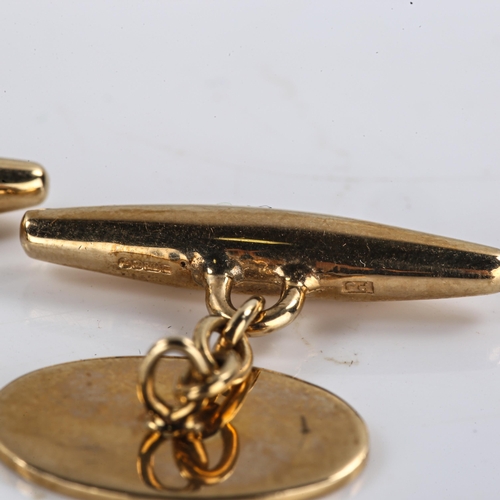 227 - A pair of late 20th century 9ct gold oval panel cufflinks, maker's marks PJ, hallmarks Birmingham 19... 