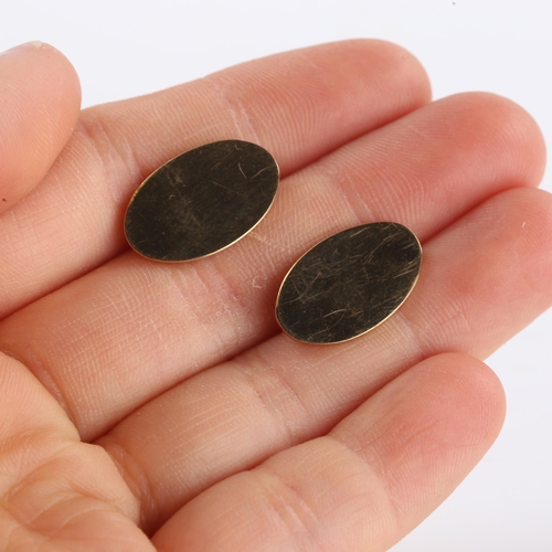 227 - A pair of late 20th century 9ct gold oval panel cufflinks, maker's marks PJ, hallmarks Birmingham 19... 