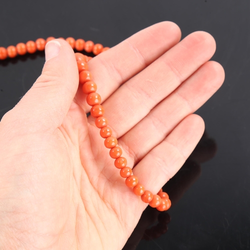 244 - 2 x 19th century graduated coral bead necklaces, necklace lengths 132cm and 40cm, 82.8g total, longe... 