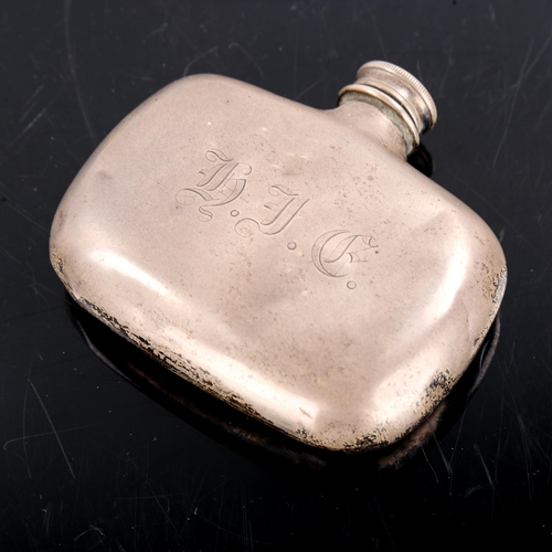 245 - A small Victorian silver curved hip flask, rounded rectangular form with screw cap, by James Dixon &... 