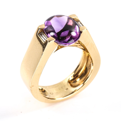 246 - CARTIER - a late 20th century 18ct gold amethyst and diamond 'Tank' ring, heavy settings with oval c... 