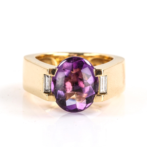 246 - CARTIER - a late 20th century 18ct gold amethyst and diamond 'Tank' ring, heavy settings with oval c... 