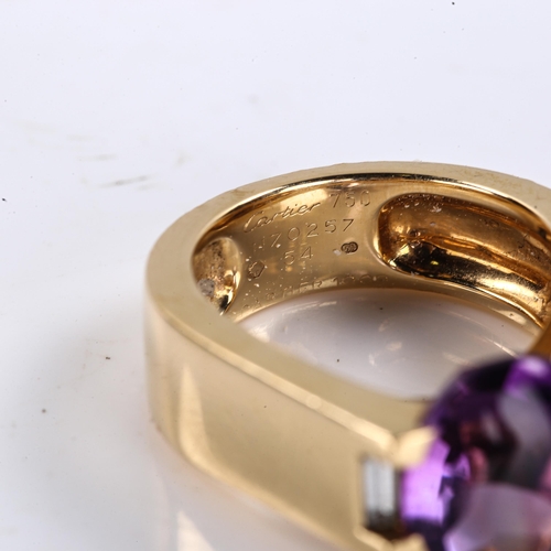 246 - CARTIER - a late 20th century 18ct gold amethyst and diamond 'Tank' ring, heavy settings with oval c... 