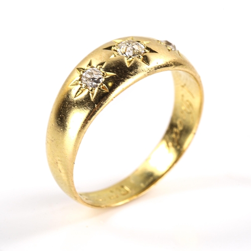 263 - An early 20th century 18ct gold 3-stone diamond gypsy ring, set with old cut diamonds, total diamond... 