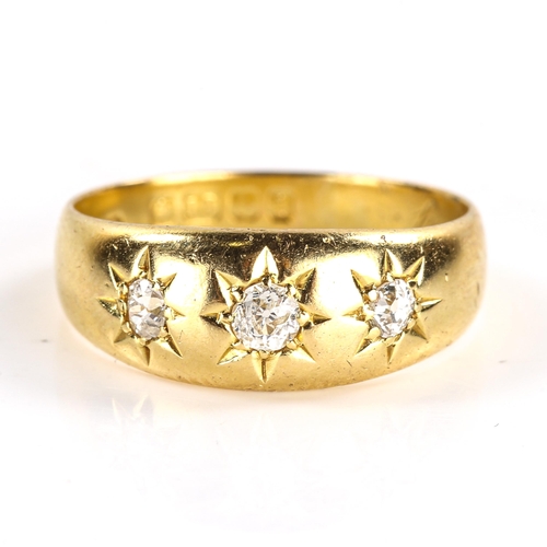 263 - An early 20th century 18ct gold 3-stone diamond gypsy ring, set with old cut diamonds, total diamond... 