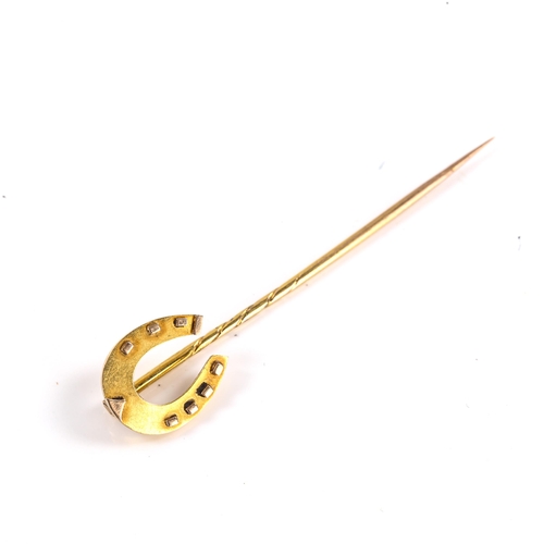 265 - A Victorian 15ct gold horseshoe stickpin, length 50mm, 1.1g