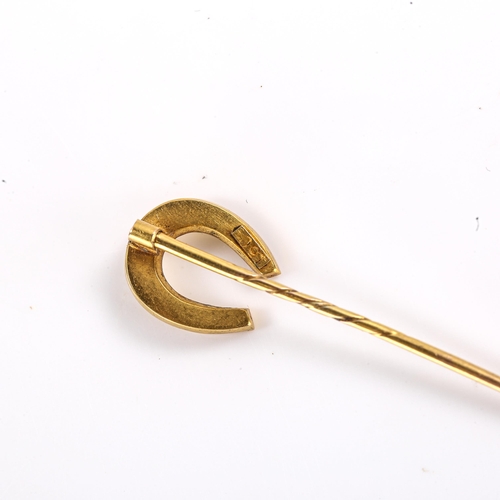 265 - A Victorian 15ct gold horseshoe stickpin, length 50mm, 1.1g