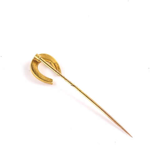 265 - A Victorian 15ct gold horseshoe stickpin, length 50mm, 1.1g