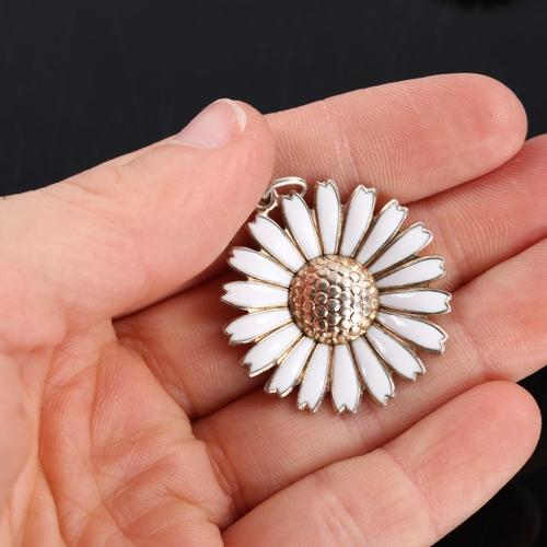 272 - VIGGO PEDERSEN - a Danish vermeil sterling silver and white enamel daisy pattern pendant, and BENT G... 