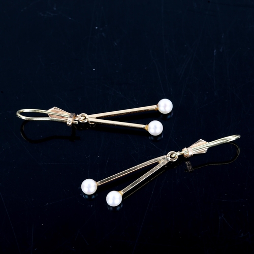 278 - HERMANN SIERSBOL - a pair of Danish 14ct gold pearl drop earrings, with hook and clip fittings, over... 