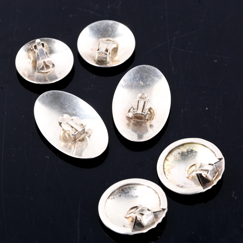 283 - NIELS ERIK FROM - 3 pairs of Danish stylised sterling silver clip-in earrings, all domed design, lar... 