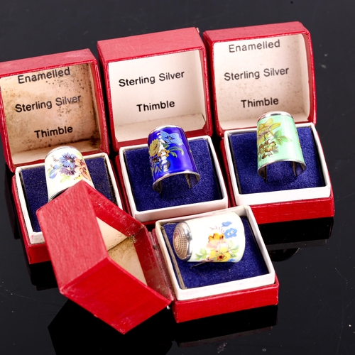 285 - 4 silver and enamel thimbles, all boxed (4)