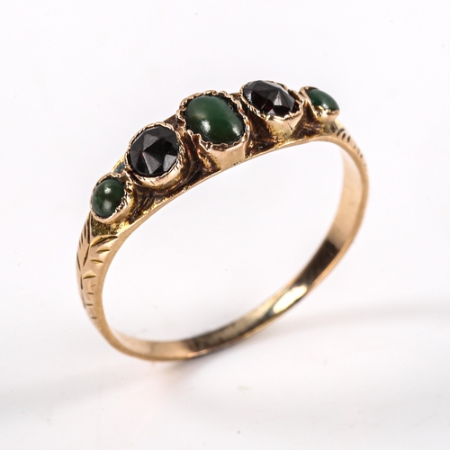 293 - A Middle Eastern graduated 5-stone dress ring, unmarked gold settings, setting height 5mm, size N, 1... 