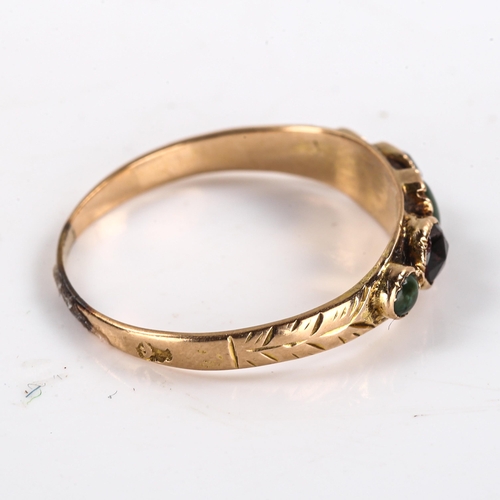 293 - A Middle Eastern graduated 5-stone dress ring, unmarked gold settings, setting height 5mm, size N, 1... 