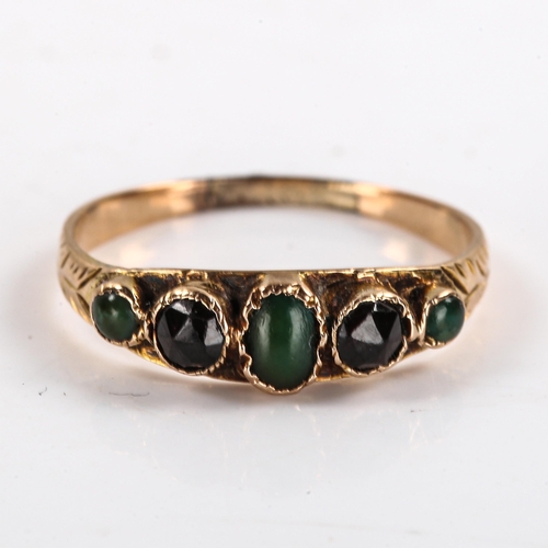 293 - A Middle Eastern graduated 5-stone dress ring, unmarked gold settings, setting height 5mm, size N, 1... 