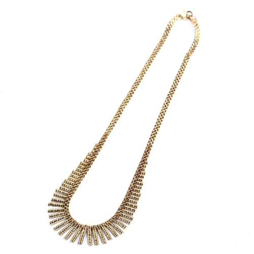 295 - A late 20th century 9ct gold graduated fringe necklace, domed brick links, necklace length 41cm, 14.... 