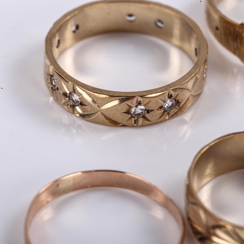 298 - 7 various 9ct gold rings, 20.4g, 2 9ct gold stone set rings, 4.9g, and an unmarked gold band ring, 0... 