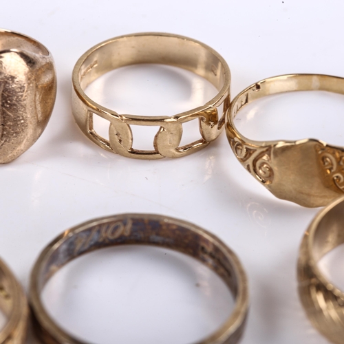 298 - 7 various 9ct gold rings, 20.4g, 2 9ct gold stone set rings, 4.9g, and an unmarked gold band ring, 0... 